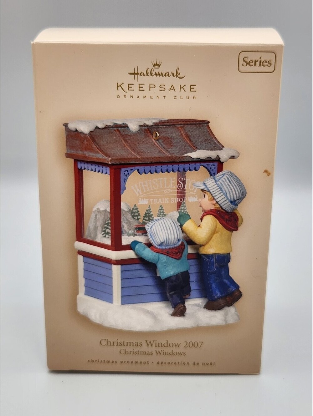 Hallmark Keepsake Christmas Window 2007 Ornament Train Shop Boys Club -E11